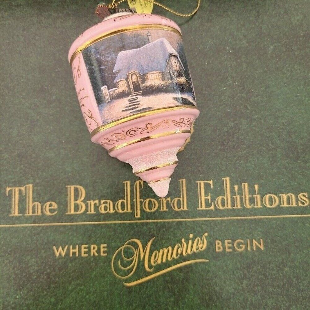 Thomas Kinkade Bradford Heirloom Glass Christmas Ornament Glowing Warmth Pink